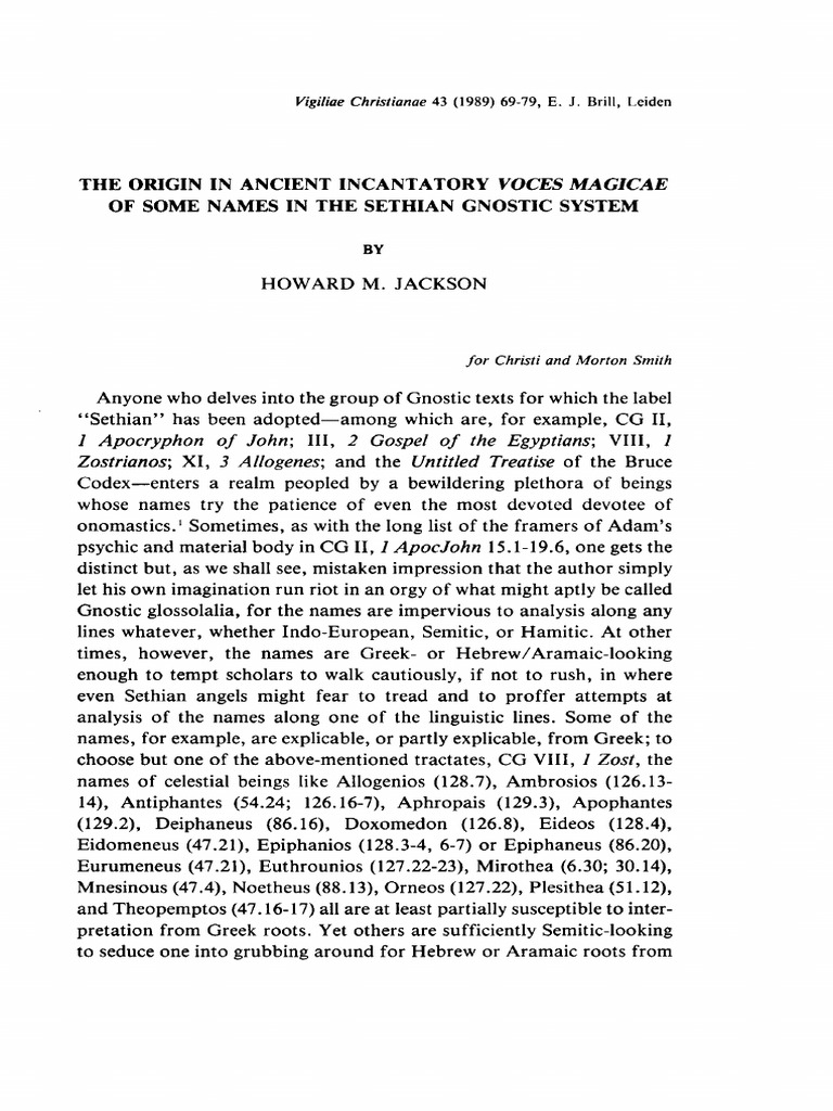The Origin in Ancient Incantatory Voces Magicae of Some Names in The ...