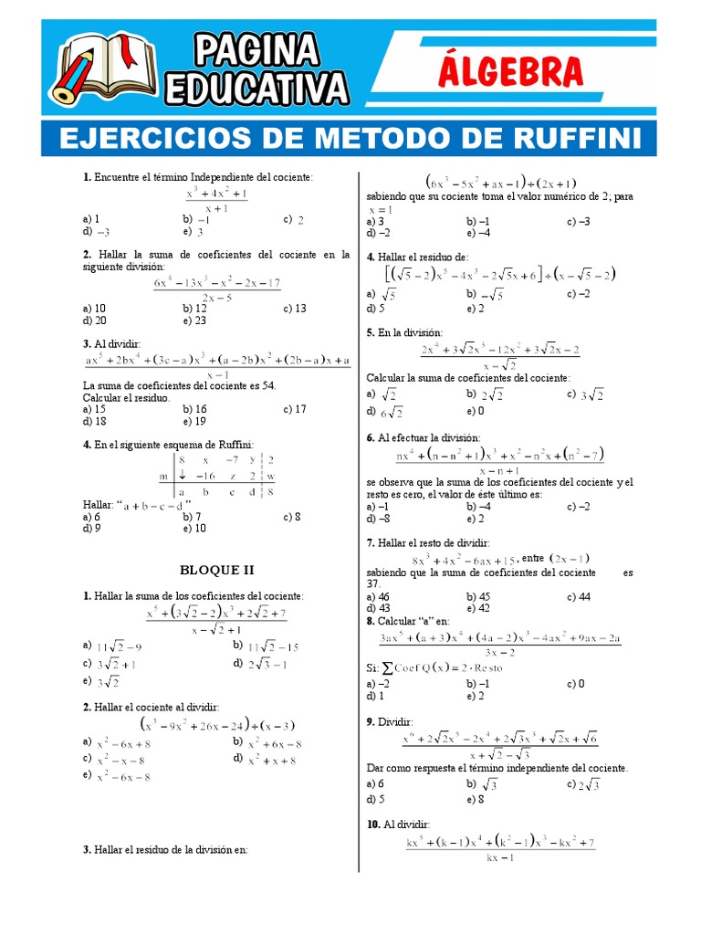 Ejercicios Del Metodo de Ruffini Pagina Educativa | PDF | División ...