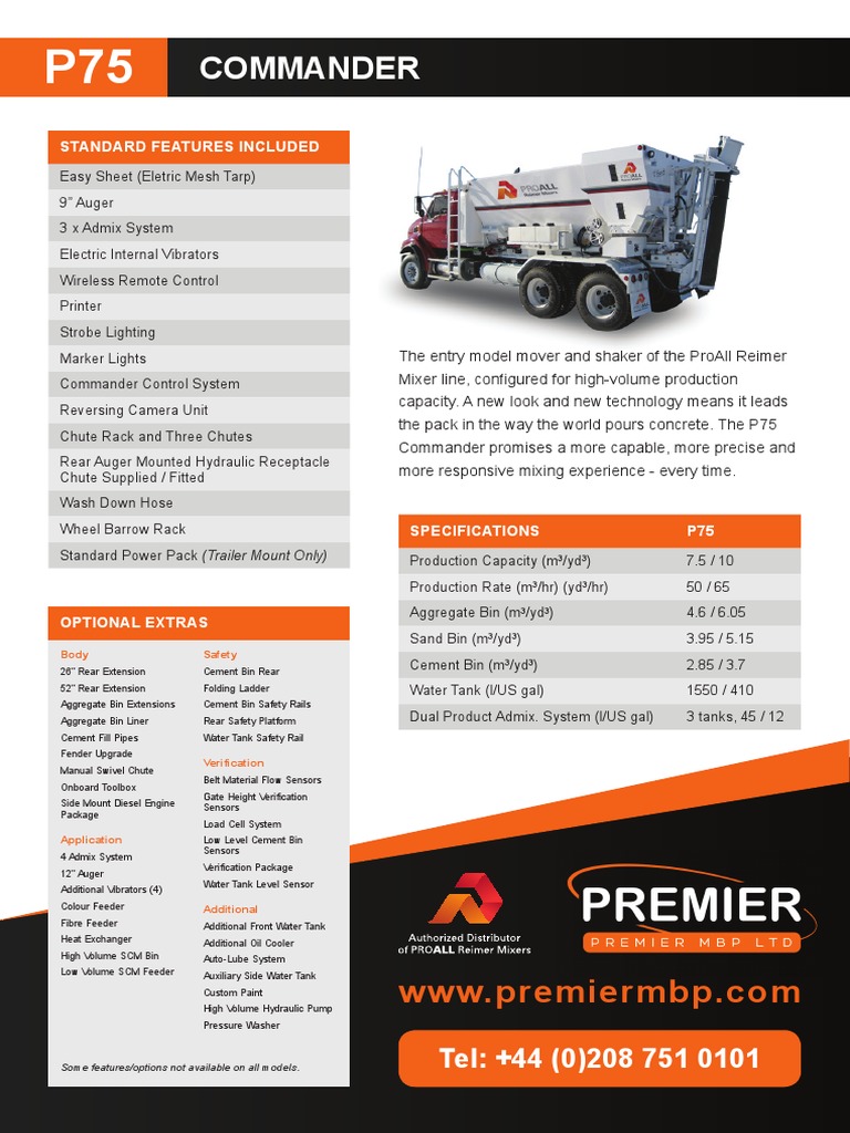 P75 Commander Mixer Spec Sheet PDF Concrete Cement