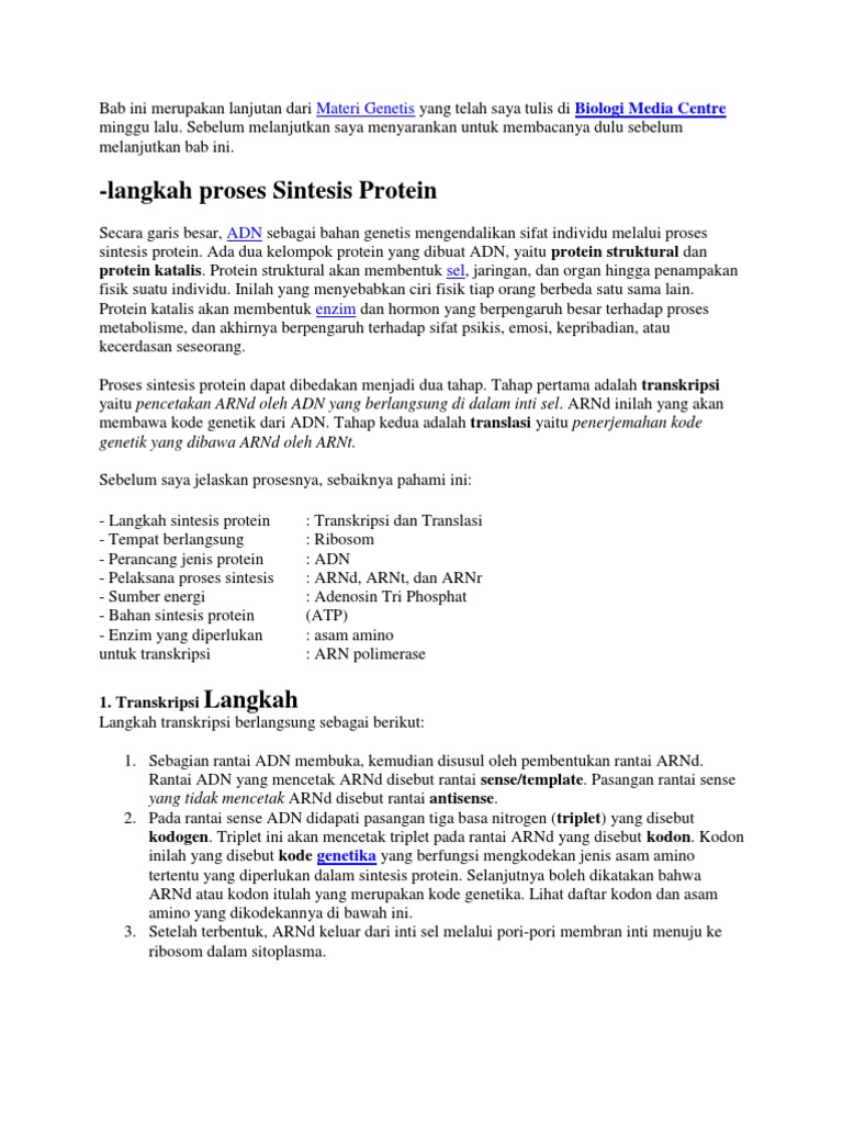 Proses Sintesis Protein | PDF | Sains & Matematika