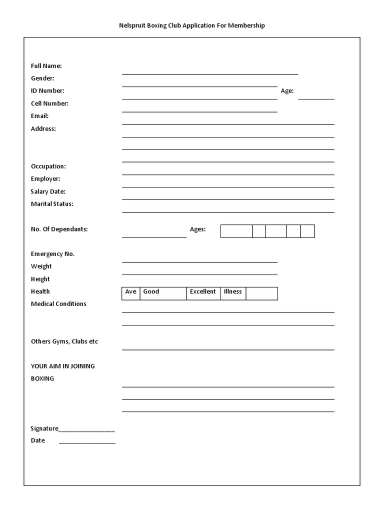 Nelspruit boxing club membership application idemnity 3 2 download
