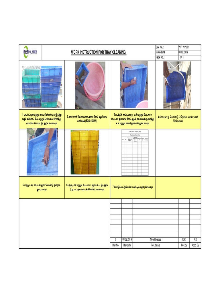 Work Instruction For Tray Cleaning | PDF
