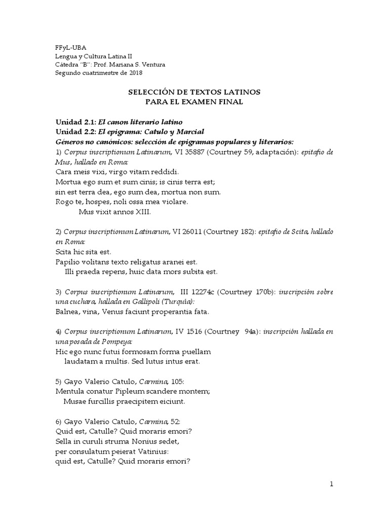 Textos Latinos Final Latín II B 2018 | PDF