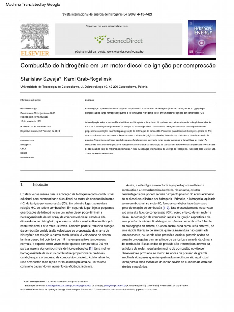  Hydrogen Combustion in A Compression Ignition Diesel Engine PDF