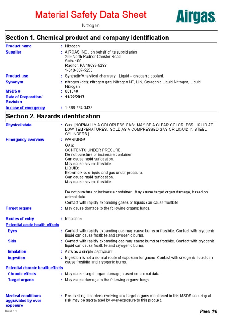 Nitrogen MSDS PDF Cryogenics Nitrogen
