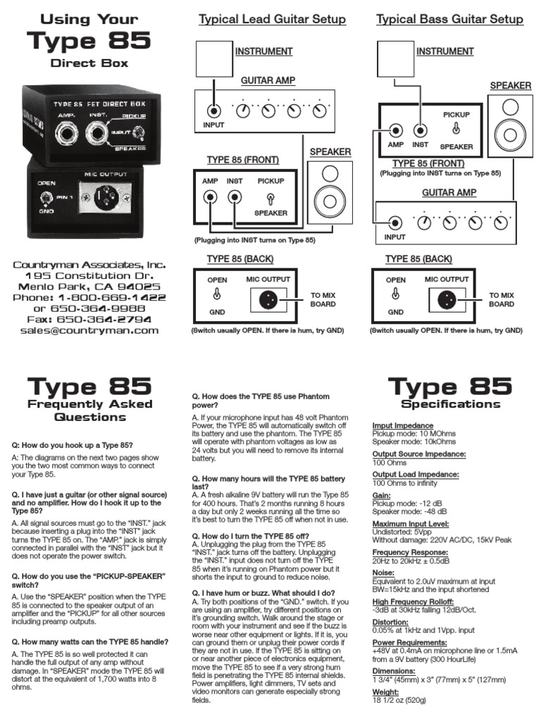 Type 85 Di Box Booklet | PDF | Amplifier | Electricity