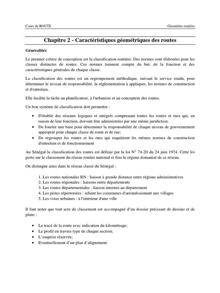 Caractéristiques géométriques des routes | PDF | Tangente (géométrie ...