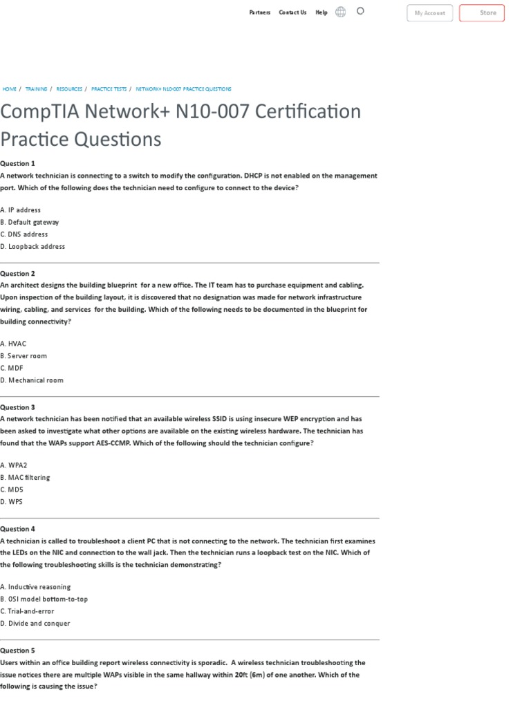 Network+ N10-007 Practice Questions - Sample Questions - Training ...