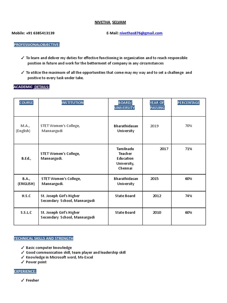 Nivetha Selvam's Academic Profile | PDF | Tamil Nadu | Learning