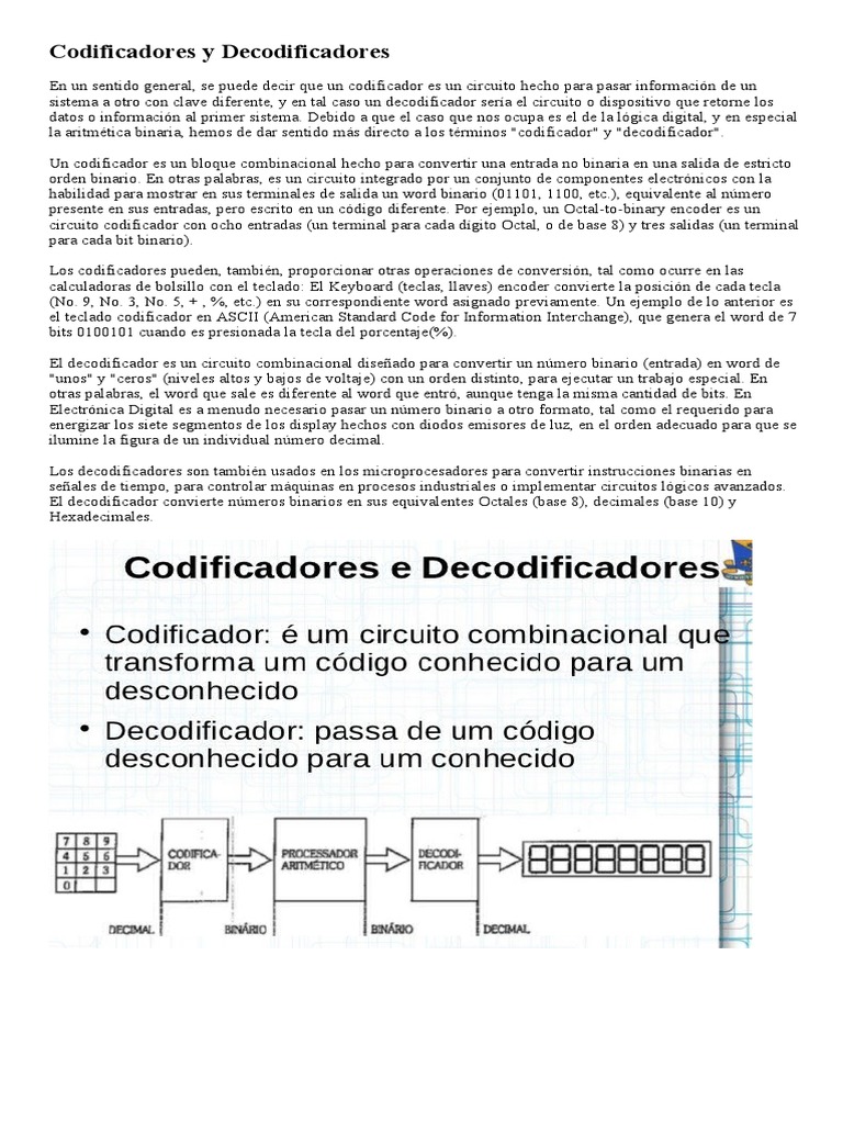 Codificadores y Decodificadores PDF Decimal codificado en binario