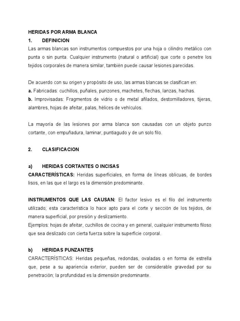 HERIDAS POR ARMA BLANCA y TIPOS DE HERIDAS | PDF | Trastorno mental ...