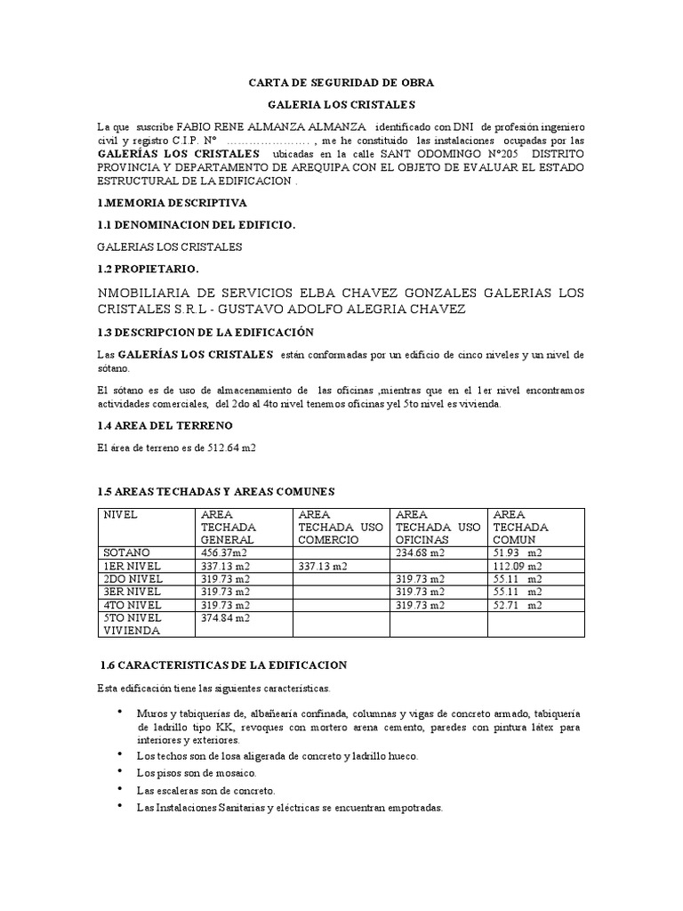 Carta de Seguridad de Obra | PDF | Hormigón | edificio