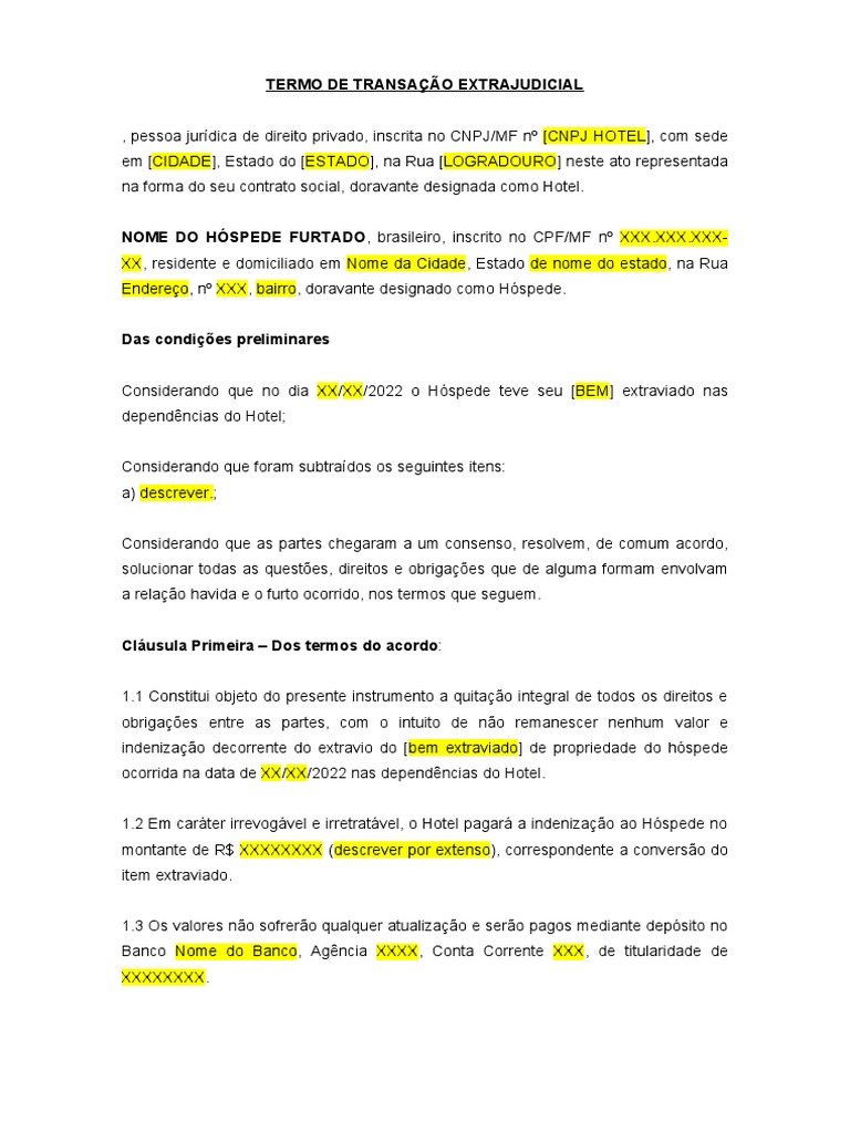Minuta Termo de Transação Extrajudicial 8 | PDF | Indenização | Estado
