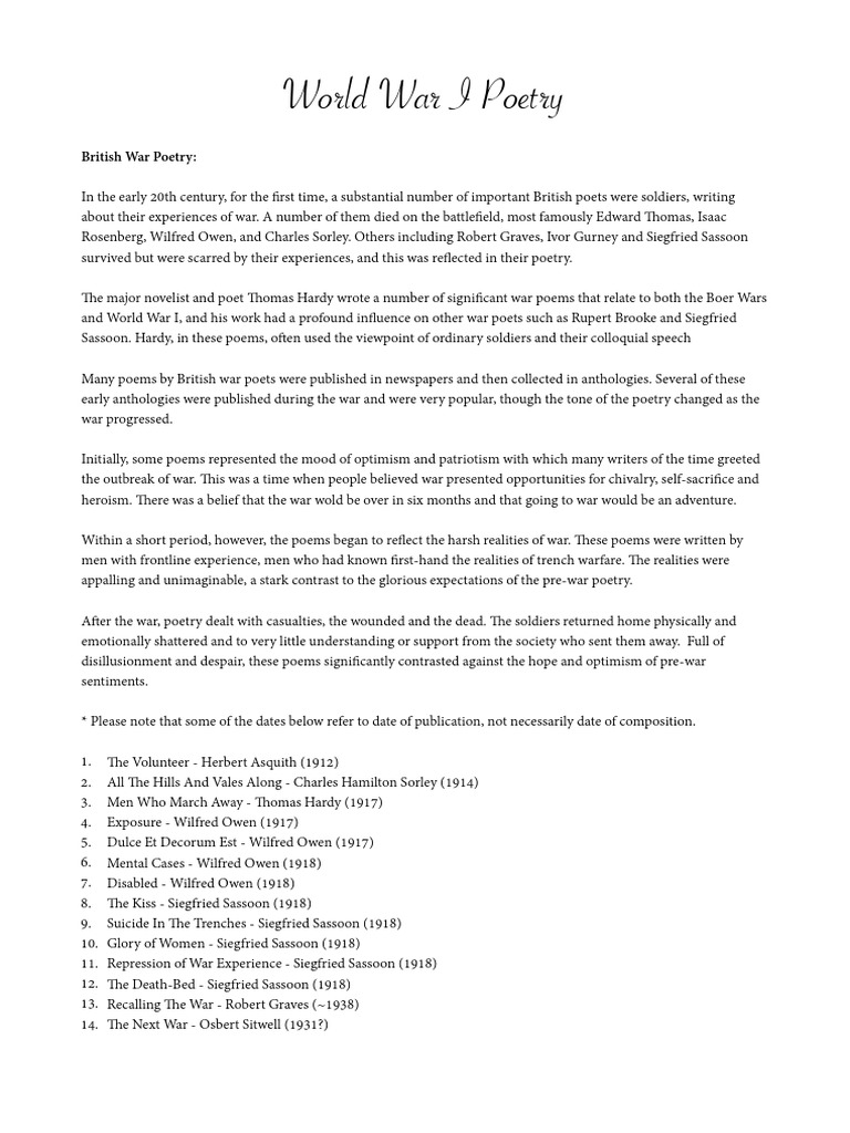 War Poetry Pdf Poetry Classics