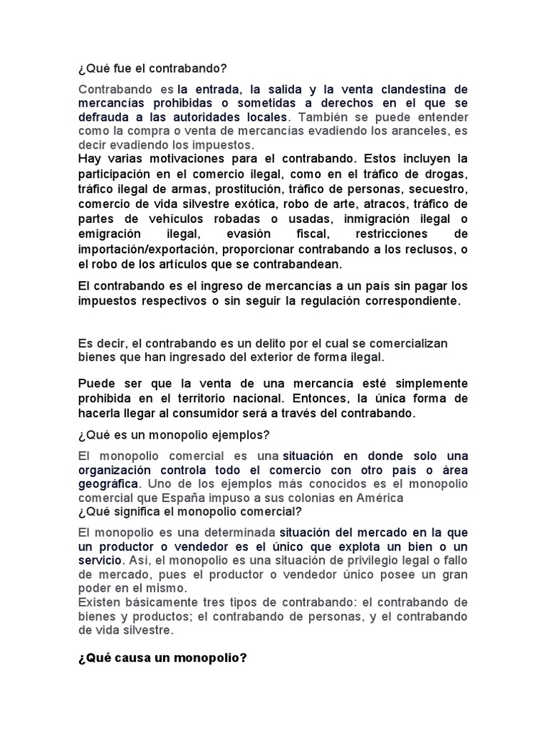 Contrabando y Monopolios: Claves y Efectos | PDF | Contrabando | Monopolio