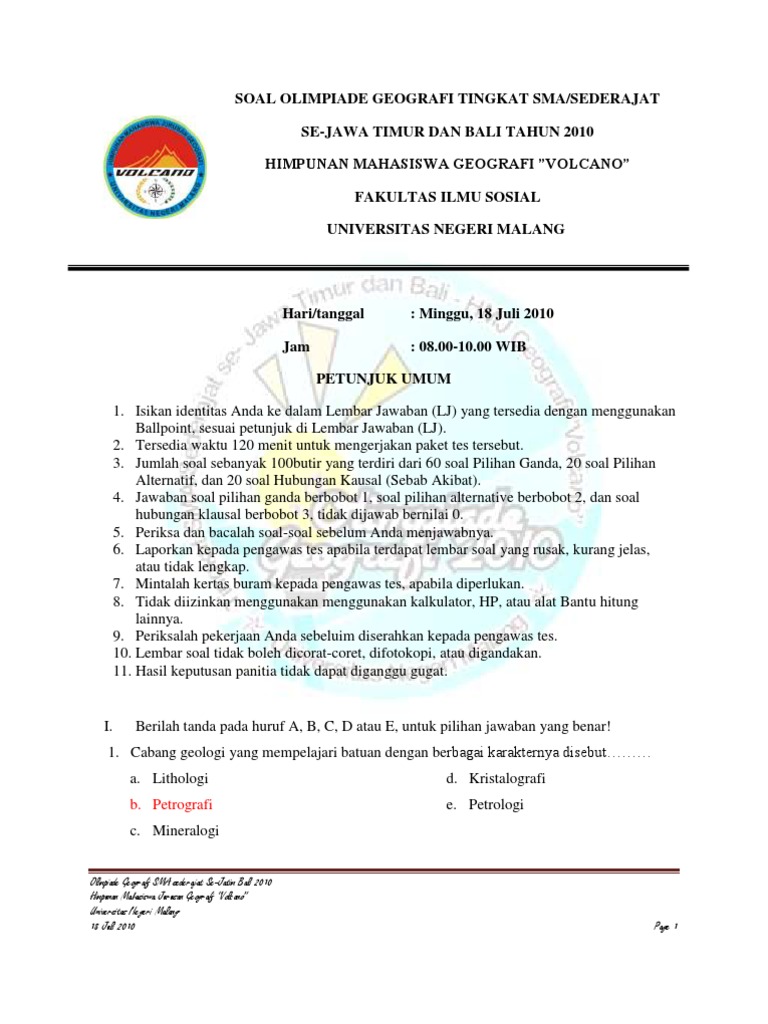 Soal Dan Jawaban Olimpiade Geografi Tingkat Sma Sederajat Se Jawa Timur Dan Bali Tahun 2010 Himpunan Mahasiswa Geografi Volcano