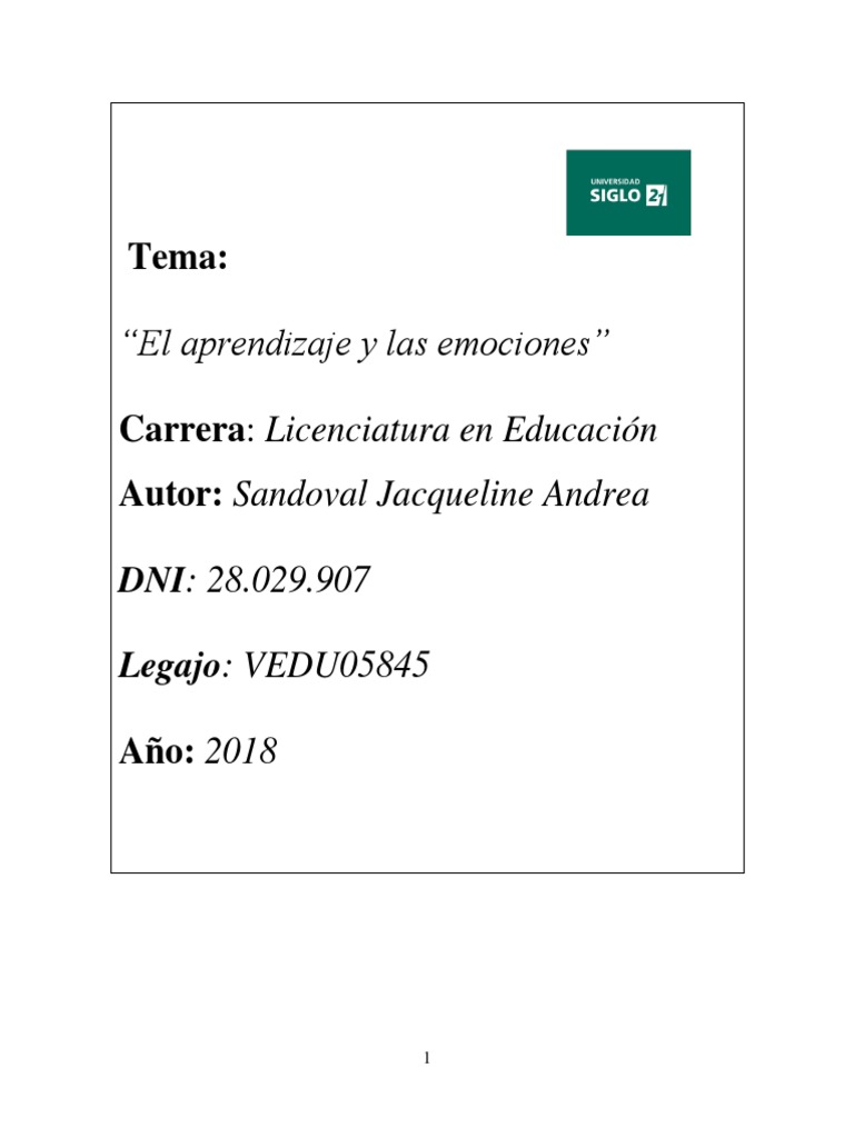 Emociones y su impacto en el aprendizaje | PDF | Aprendizaje | Las ...