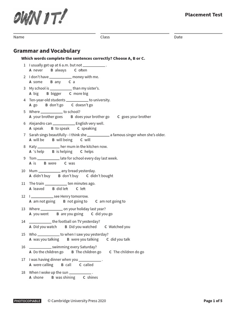Ownit Placement Test | PDF