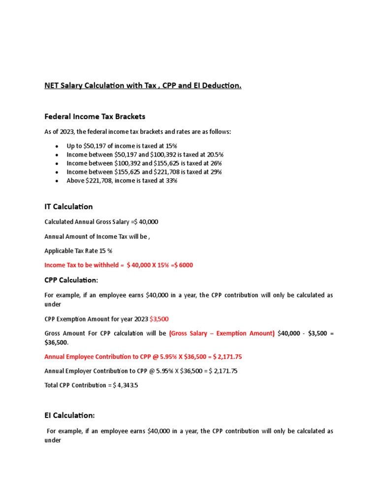 CPP EI IT Calculation PDF Tax Bracket Welfare