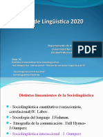 Lingüística - 2020 Clase 32 Lineamientos de La Sociolingüística - Sociolingüística Interaccional - Sociolingüística Histórica Abt