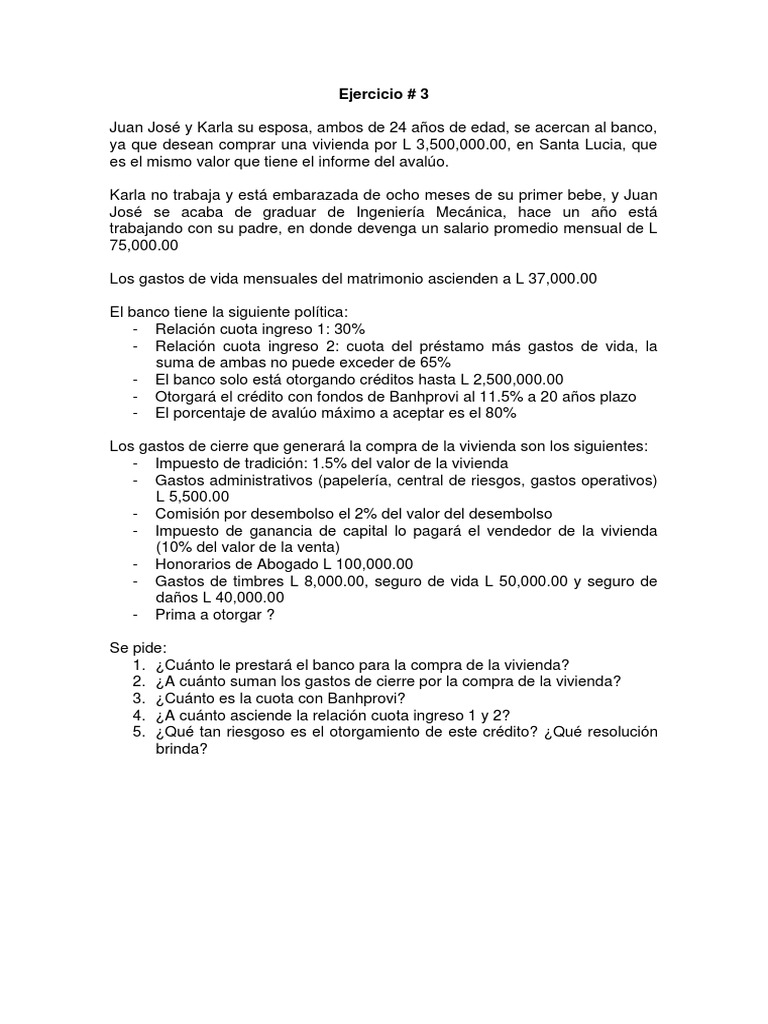 Ejercicio No. 3 | PDF | Finanzas y dinero