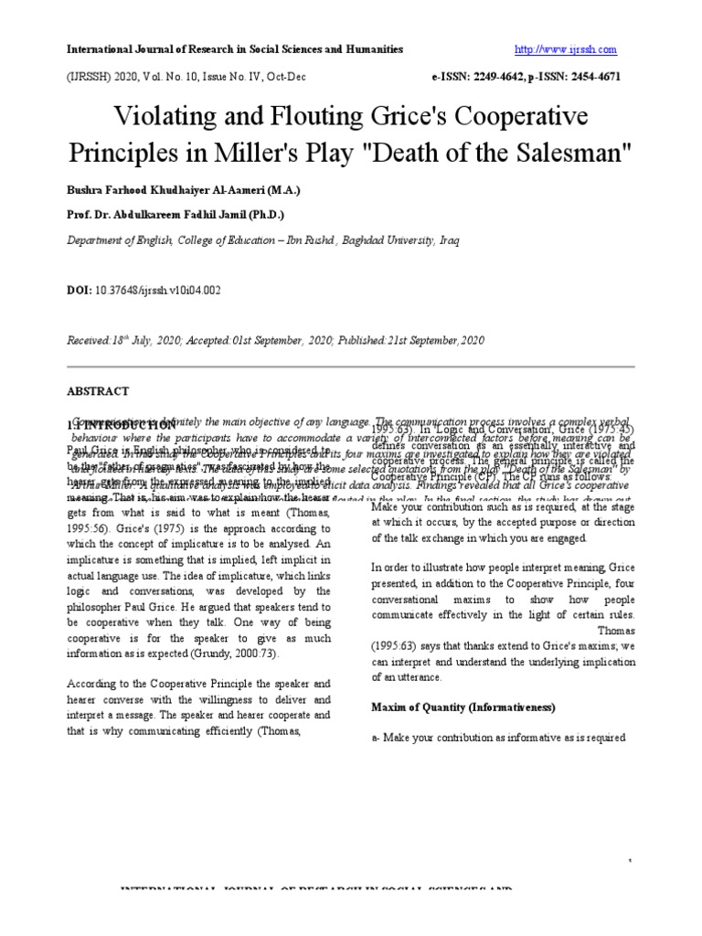 Flouting Grice's Maxims in Miller's Play | PDF | Linguistics ...