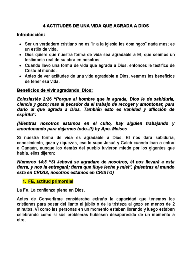Las 5 Actitudes De Una Vida Que Agrada A Dios Pdf Amor Dios