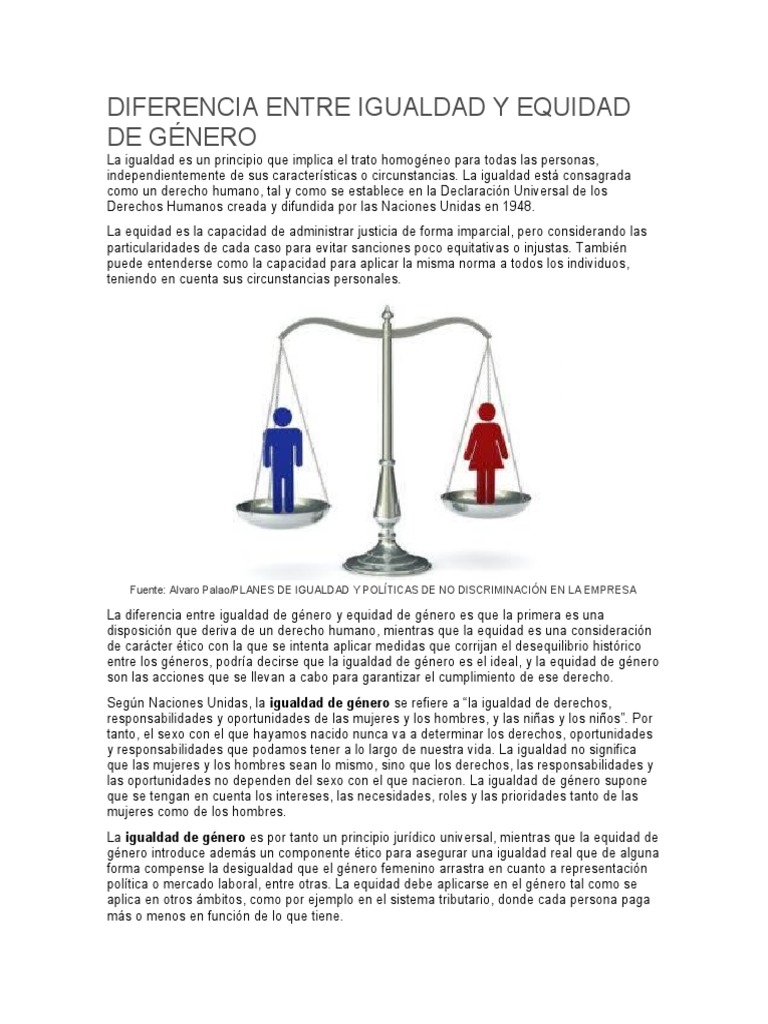 Diferencia Entre Igualdad y Equidad de Género | PDF | Igualdad de ...