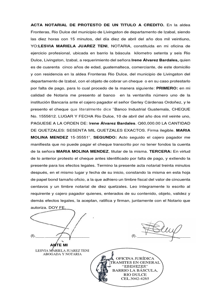 Protesto Notarial de Cheque en Guatemala | PDF | Cheque | Bancos