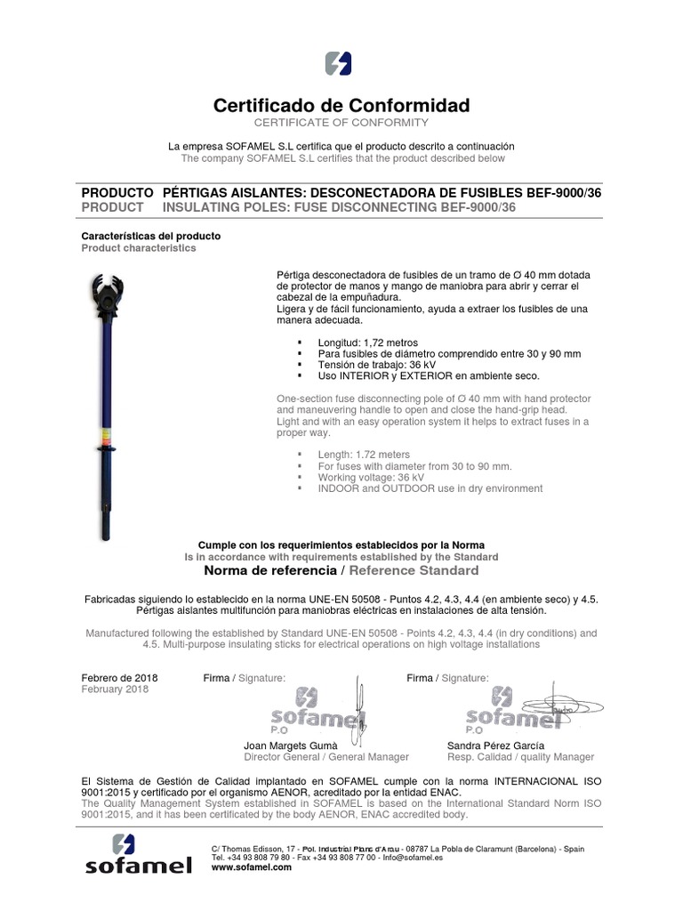 Pértigas Aislantes BEF-9000/36 36kV | PDF | Electricidad | Ingenieria ...
