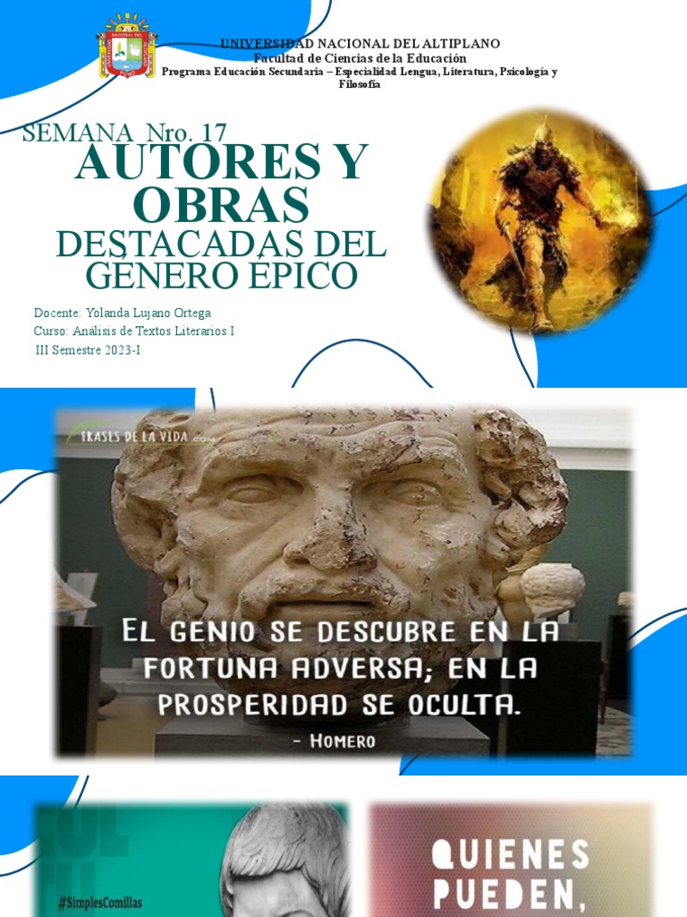 Sesi n 17 autores y obras destacadas del g nero pico pdf h ctor