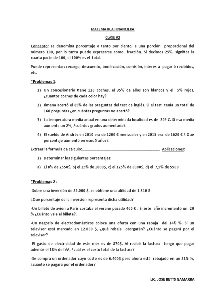 Matematica Financiera - Teoria y Taller | PDF | Interés | Porcentaje