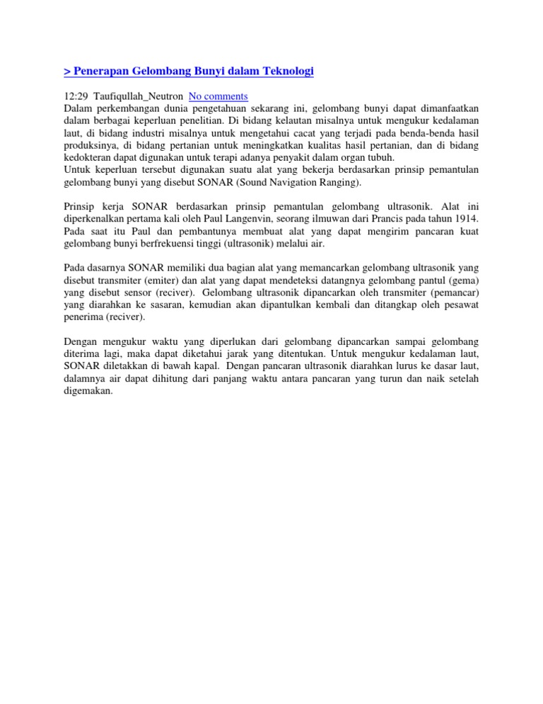 Penerapan Gelombang Bunyi Dalam Teknologi