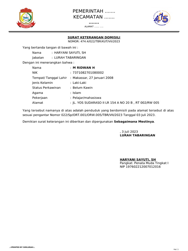  Surat_Keterangan_Berdomisili_(Sesuai_tata__naskah_Perwali_No._33_Tahun Motiv 