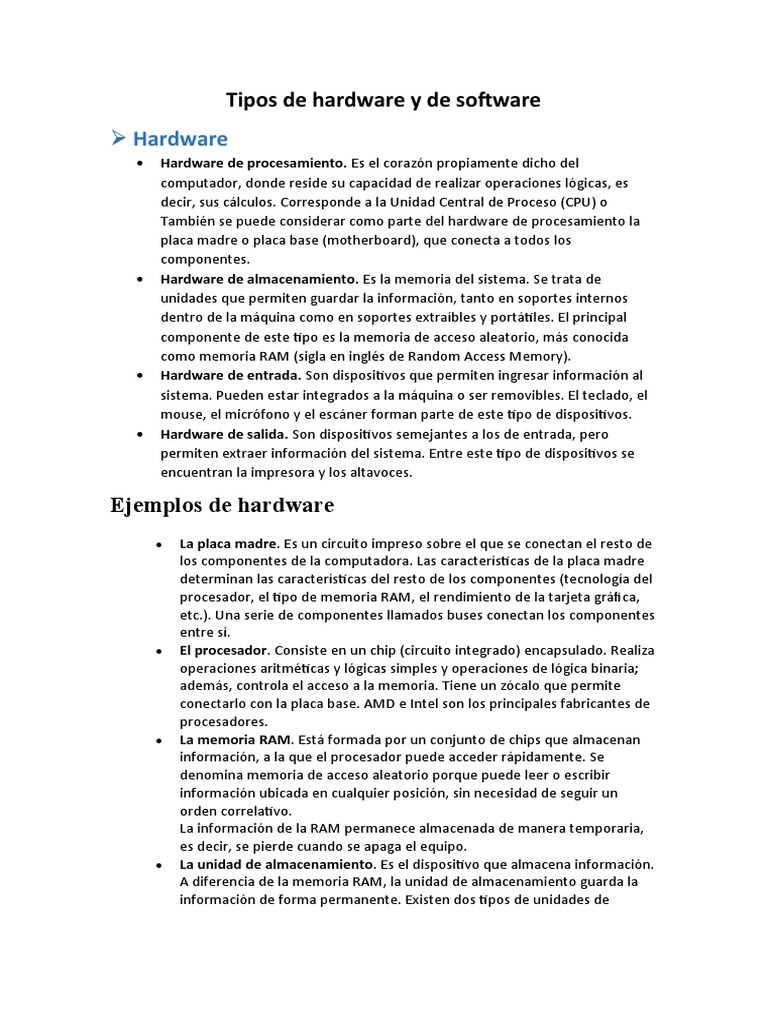 Tipos de hardware y software explicados | PDF | Hardware de la ...