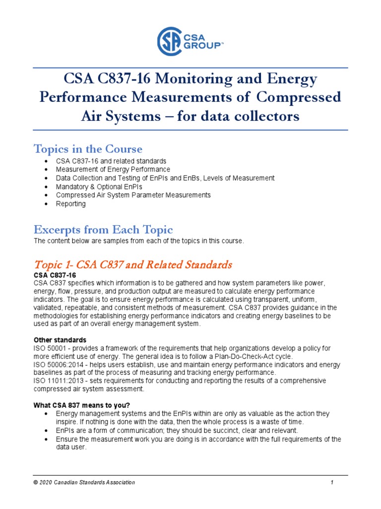 CSA C837-16: Compressed Air Systems Guide | PDF | Volume | Information