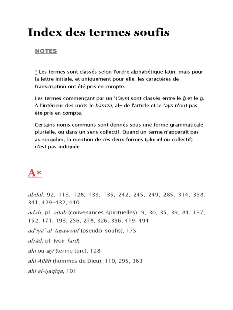 Index des termes soufis détaillé | PDF | Écoles de pensée ésotérique ...