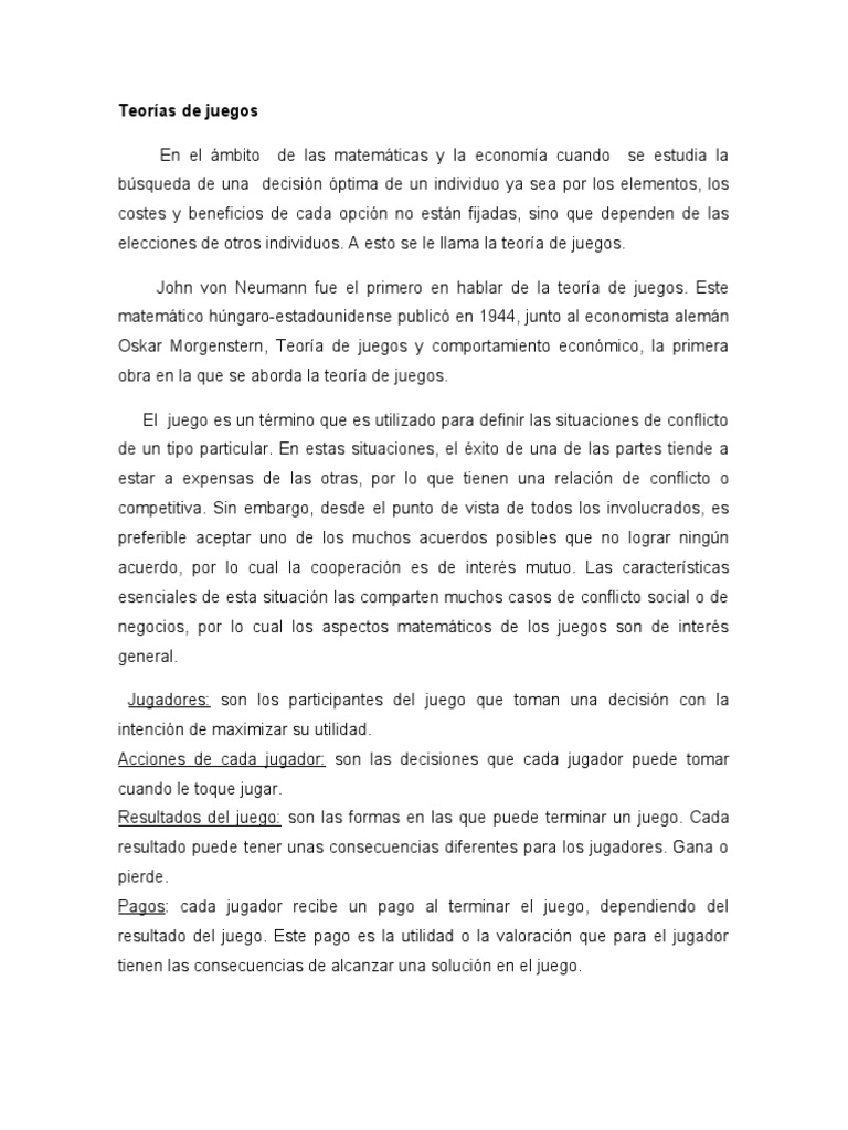 Teorias de Juegos PDF Teoría de juego Eficiencia de Pareto