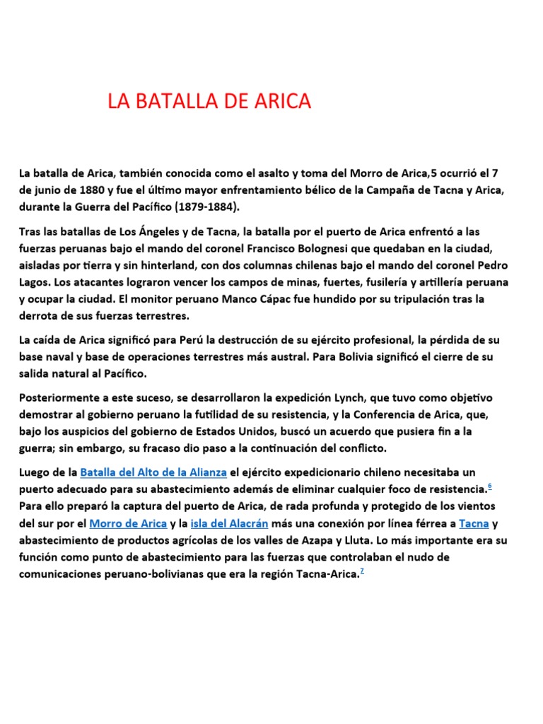 La Batalla De Arica Pdf Historia 