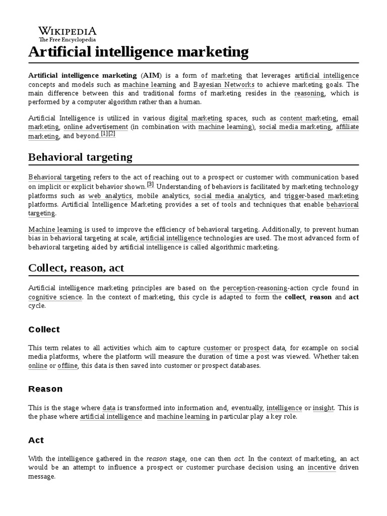 Artificial Intelligence Marketing Pdf Marketing Cognitive Science