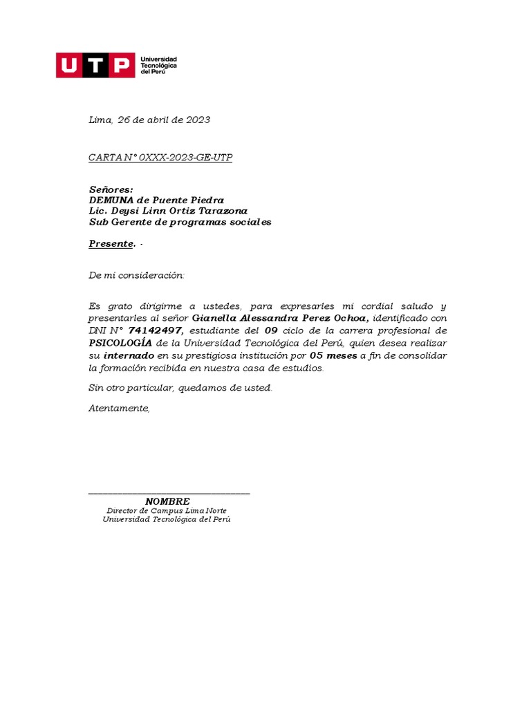 Modelo Carta Internado | PDF