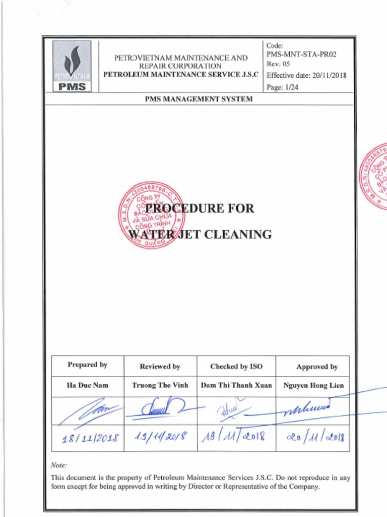 Procedure For Water Jet Cleaning PDF