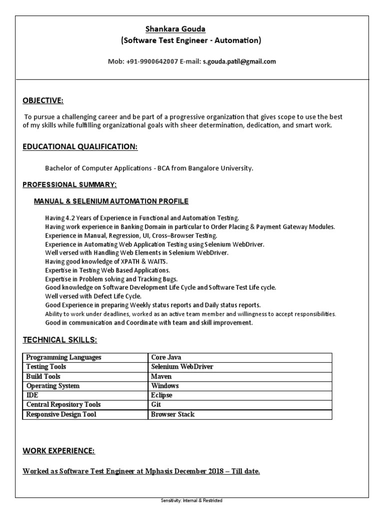 Shankar Gouda Resume | PDF | Selenium (Software) | Software Testing