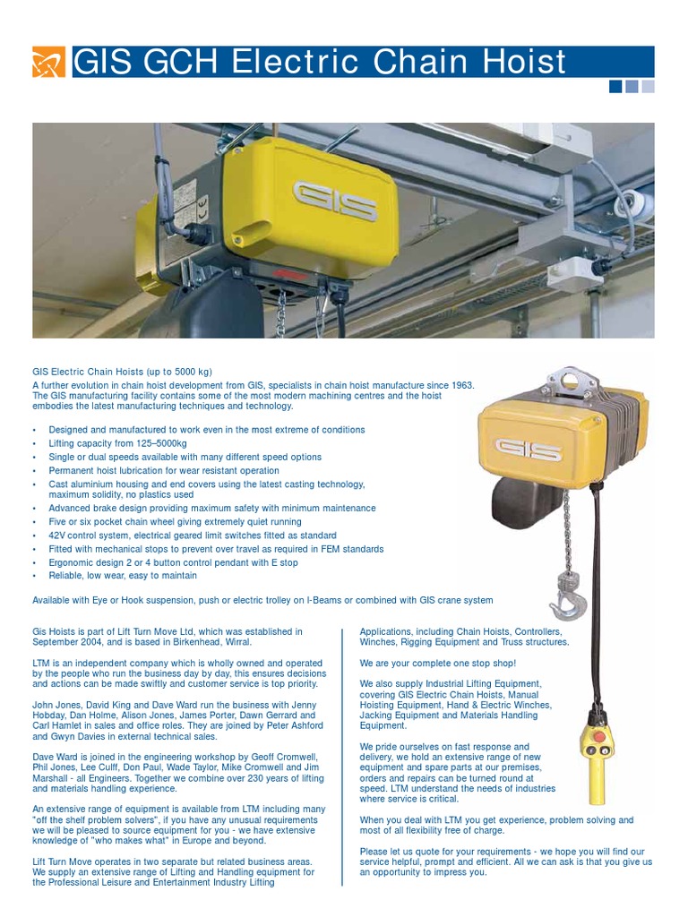 GIS GCH Electric Chain Hoist Overview | PDF | Crane (Machine) | Elevator