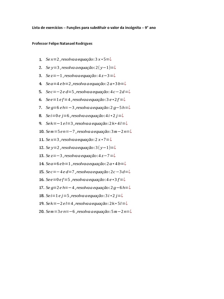 Lista de Exercícios - Funções - 9 Ano | PDF