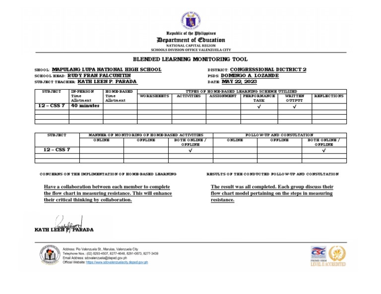 BLENDED LEARNING MONITORING TOOL May 22 2023 | PDF