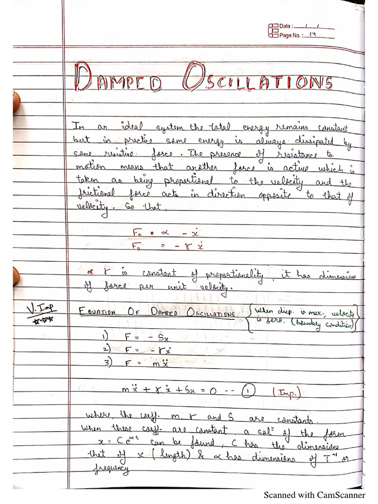 Damped Oscillation Notes PDF