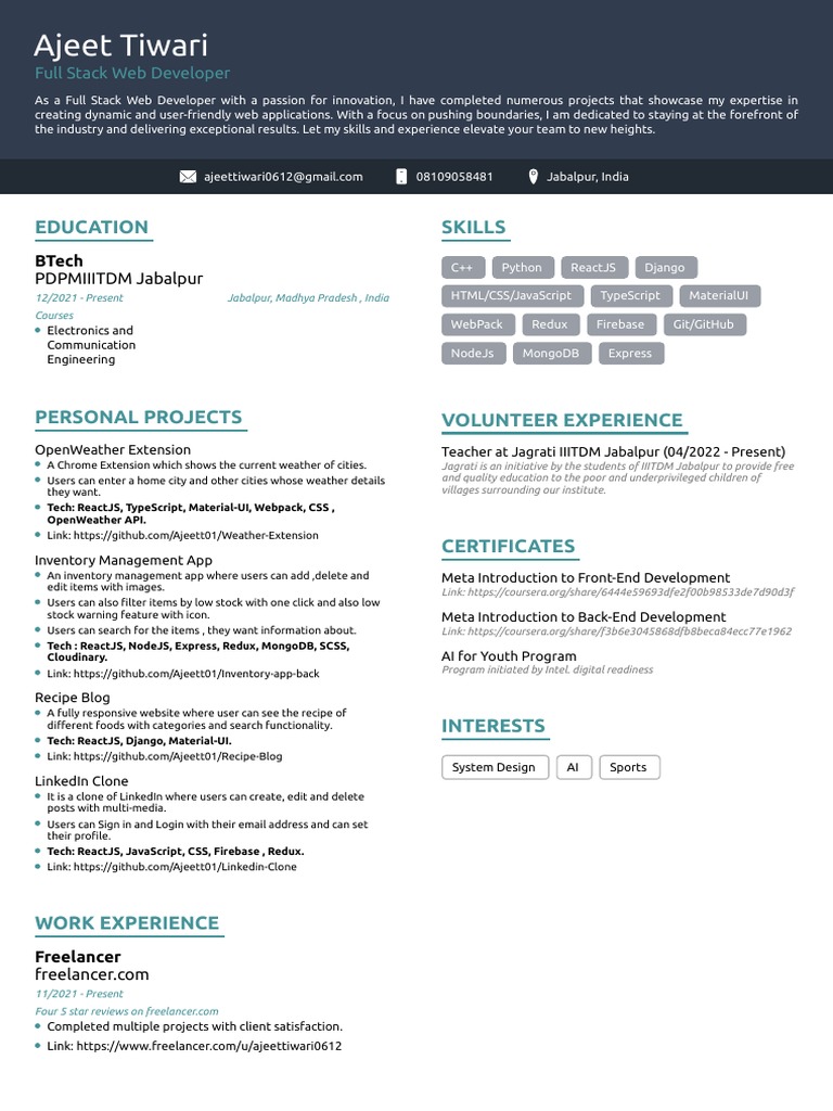 Full Stack Web Developer Portfolio | PDF | World Wide Web | Internet & Web