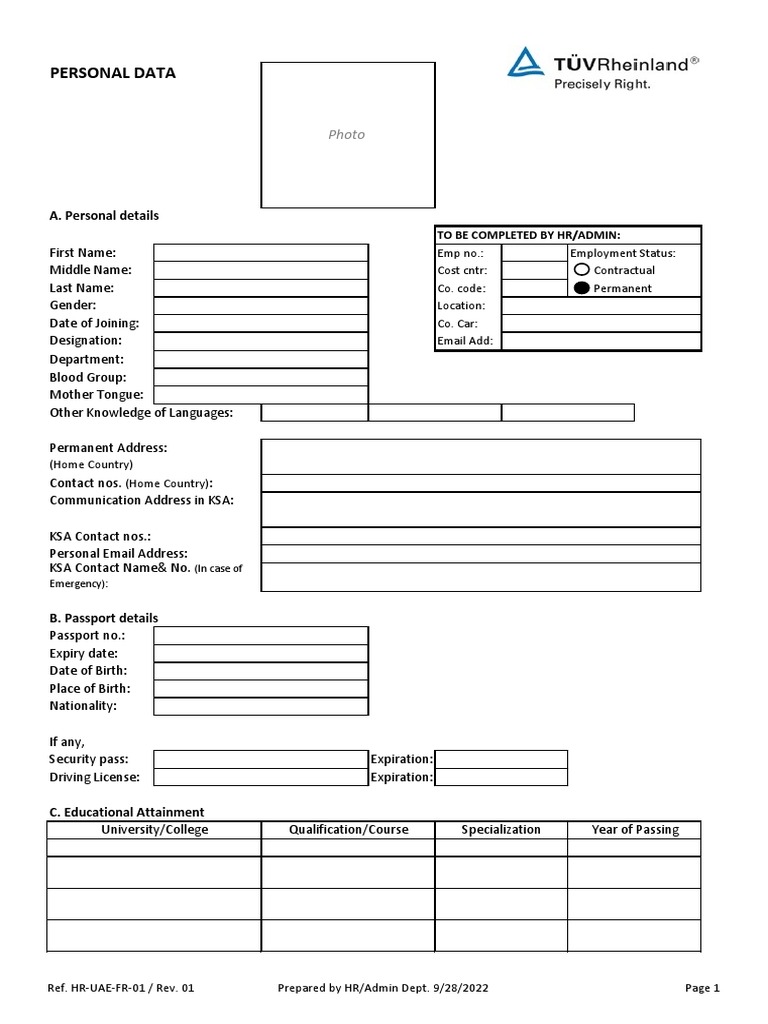 Personal Data Form Updated Sep 2022 PDF
