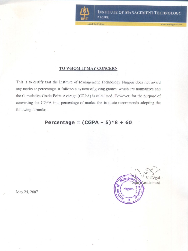 CGPA to Percentage Conversion Formula | PDF | …